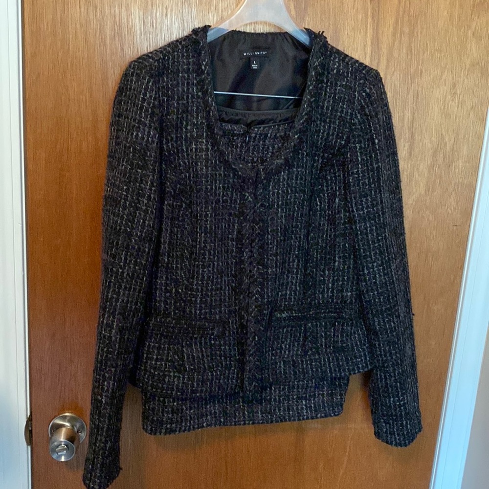 Willi Smith blazer large matching skirt size 10. Purple gray black set.